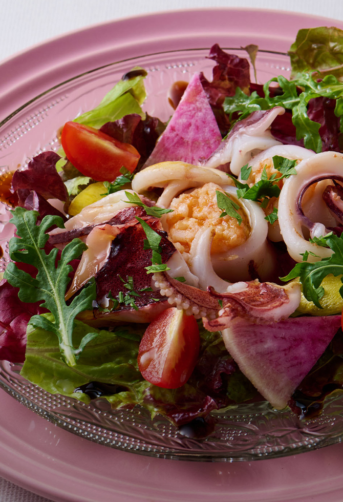 小ヤリイカのリゾット詰め サラダ仕立て